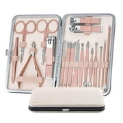 Manicure Set Professional Pink Nail Clippers Kit Pedicure Care Tools- Stainless Steel Women Grooming Kit 18Pcs for Travel or Home (Pink)