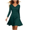 thumbnail image 3 of Otvok Women V Neck Wrap Skater Mini Dress, Long Sleeve Ruched Waist Flared Dress, Elegant Casual Work Party Dress, 3 of 7