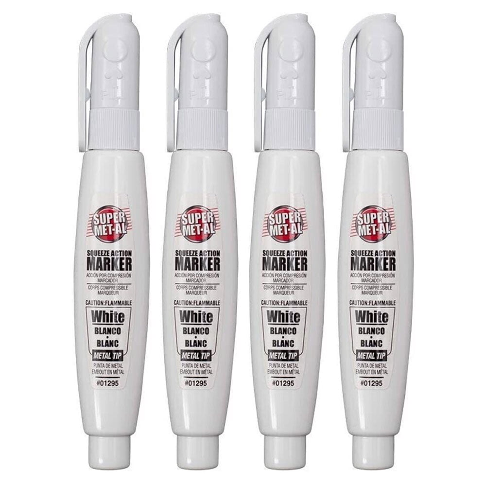 4 X Squeeze Paint Pen Metal Tip White Marker Steel Multi Surface Writer Marking