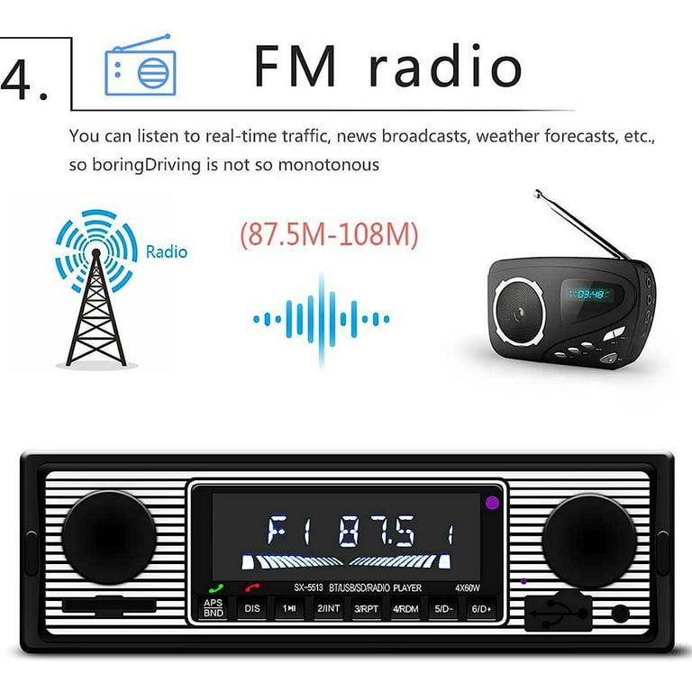 Car Radio Autoradio 1din 12V FM MP3 Electronics Bluetooth Radio Para Carro  USB SD AUX Audio Hands-free Calls In-Dash Accessories 
