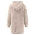 thumbnail image 3 of Women Casual Hooded Loose Zipper Dress - Pocket Pullover, V-Neck, Short Sleeve, Mini Length, Polyester Fabric, S-XXXL, 3 of 4