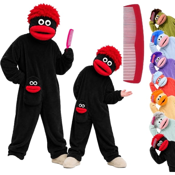 Zydvens Big Mouth Monster Adult Onesie with Large Comb Prop - Big Mouth Puppet Cosplay Soft Plush Loungewear Pajamas - Oversized Fleece Sleepwear Costume Jumpsuit for Parent & Little One