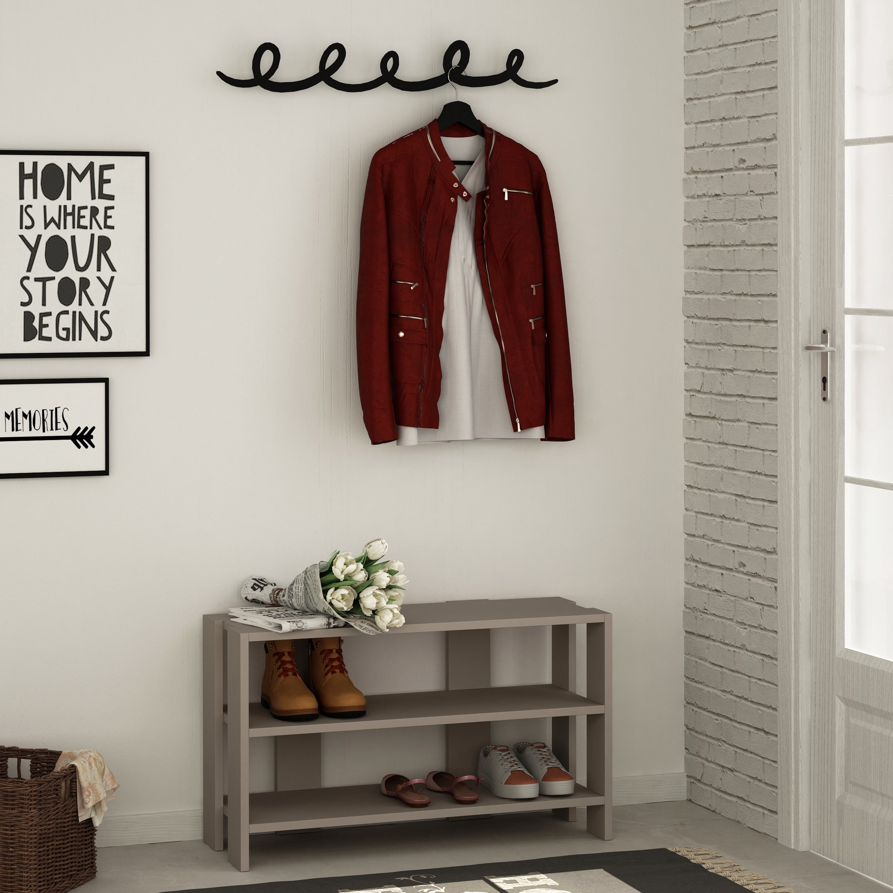 Ada Home Decor Furniture 2 Tier 8 Pair Light Mocha Riley Modern Shoe Rack
