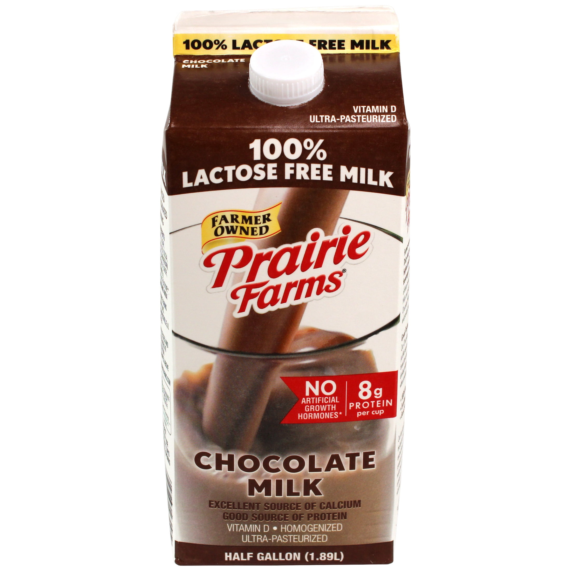 Prairie Farms Lactose Free Whole Chocolate Milk, Vitamin D, UHT, Half Gallon, 64 Fl Oz
