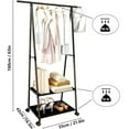 thumbnail image 3 of SUSUZI 63" Rolling Garment Rack with Wheels, 2 Storage Shelves, 66LBS Capacity Metal Coat Rack for Bedroom Cloakroom Laundry Room (Black), 3 of 6