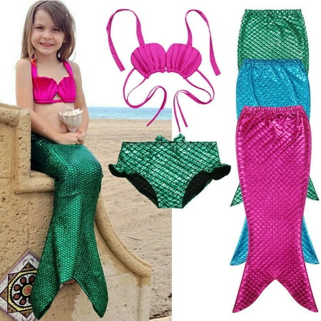 Lookwoild Cute Girl Kids Mermaid Tail Swimmable Bikini Set Bathing Suit Fancy Costume