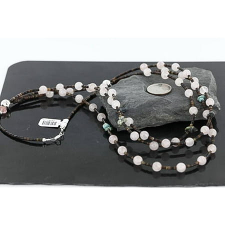 Quartz Three Strand - $470 Certified Authentic 3 Strand C Litlte Navajo .925 Sterling Silver and Turquoise, Quartz Native American Necklace