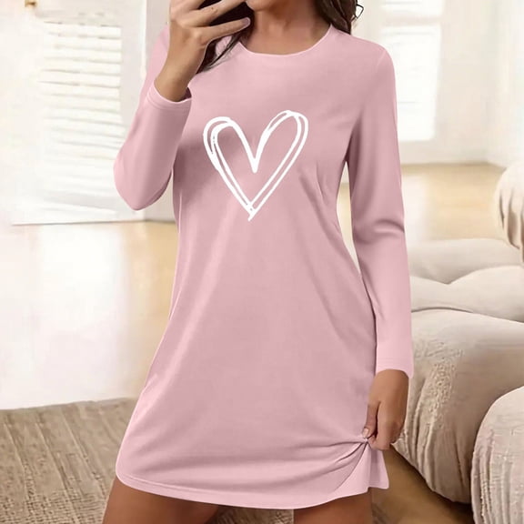 dazeni Pajamams Nightgowns for Women Long Sleeve Night Shirts Sleepwear Crewneck Night Gown Loose Sleep Shirt Soft Nightshirts Solid Color Sleepress for Adult Women
