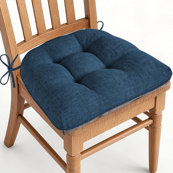 Chair Cushions for Dining Chairs Set of 1 Kitchen Seat Cushions with Ties and Non Slip Backing Tufted Indoor Seat Pad for Kitchen Dining Room 18" x 17" x 3" Navy
