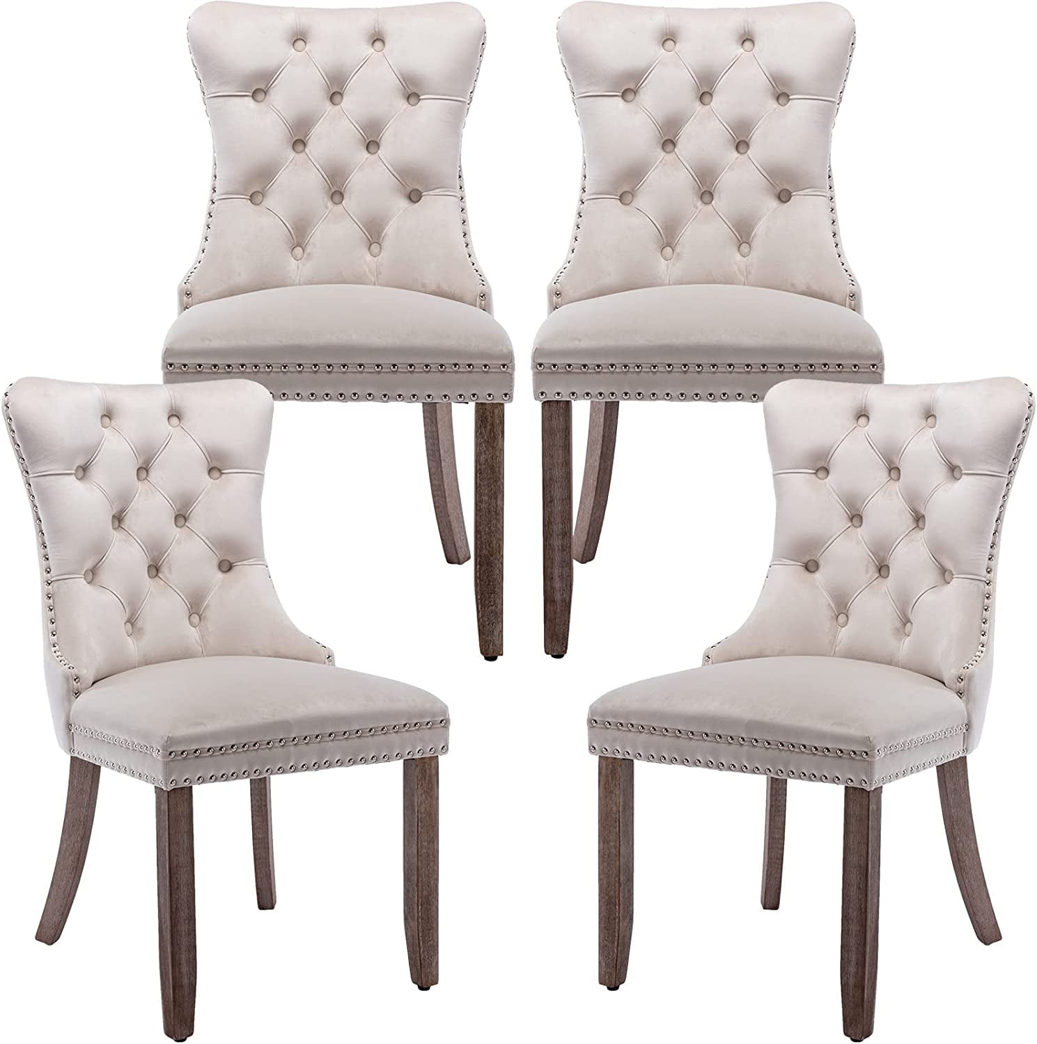 Beige Velvet Dining Chairs Set of 4, Kitchen & Dining Room Chairs Set