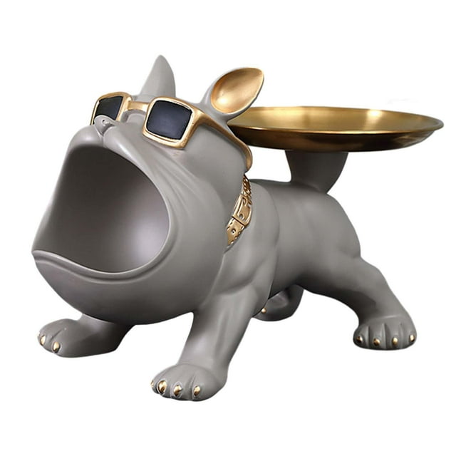 Dog Desk Storage Tray Statue Dog Figurine Table Decoration Storage Box Resin Dog Brown