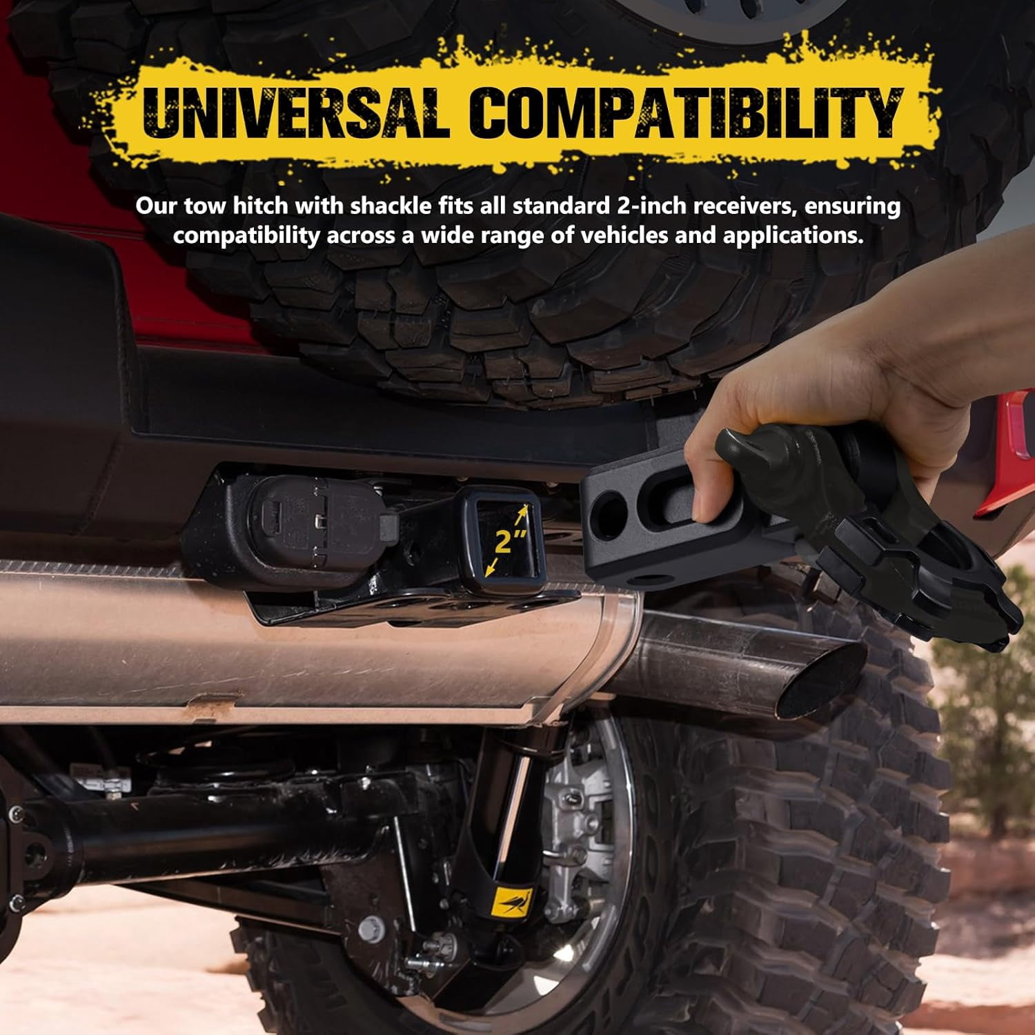 BUNKER INDUST 3/4" D Ring Shackle Hitch Receiver with Trailer Hitch - Fits 2" Receivers, Offroad Recovery Towing Accessories for Trucks, Jeep, Pickup, Black