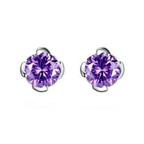 Devuggo Sterling Silver Round Shaped Simulated Amethyst Stud Earrings for Women