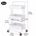 thumbnail image 4 of 3-Tier Rolling Utility Cart Storage Shelves Multifunction Storage Trolley Service Cart with Handles and Roller Wheels Easy Assembly for Home Bathroom, Kitchen, Office, Black/White, 4 of 9