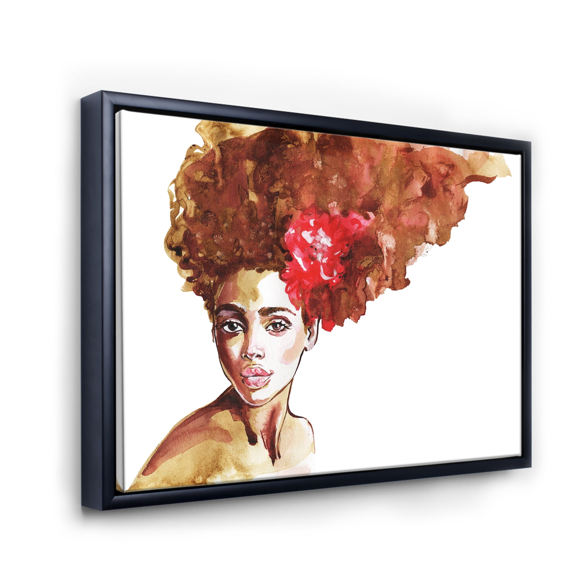 Designart 'Portrait of Young African American Woman II' Modern Framed Canvas Wall Art Print