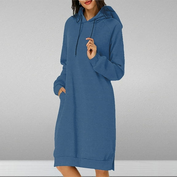 Miqool Oversized Hoodie Dress for Womens Hoodies Pullover Long Sleeve Midi Sweatshirt Dresses Casual Fall Winter Lounge Dress with Pocket