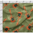 thumbnail image 2 of Soimoi Musical Instruments Print, Silk Fabric, Decor Sewing Fabric by The Yard 42 Inch Wide,Decorative Fabric for Shirts Suits Ties, Olive Green, 2 of 5