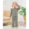 thumbnail image 3 of 6 Months Baby Girls Clothes 12 Months Girls 2PCS Fall Winter Outfits Set Solid Color Infant Girls Long Sleeve Top Pants Set Green, 3 of 8
