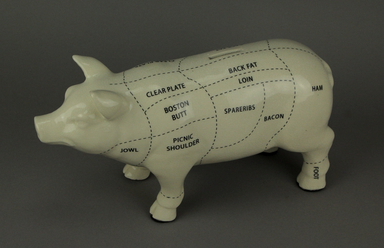 Ceramic Pig Piggy Bank White Open Eyes