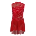 thumbnail image 2 of JanJean Girls Kids Figure Ice Skating Dress Latin Jazz Lyrical Dance leotard Gymnastics Tutu Skirt Ballerina Outfits Red 14, 2 of 6