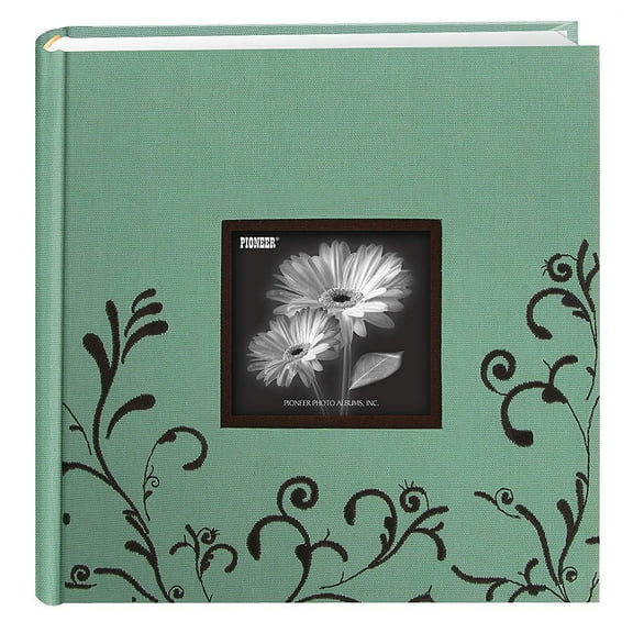 Aqua Brown Embroidered 2-up photo album by Pioneer - 4x6