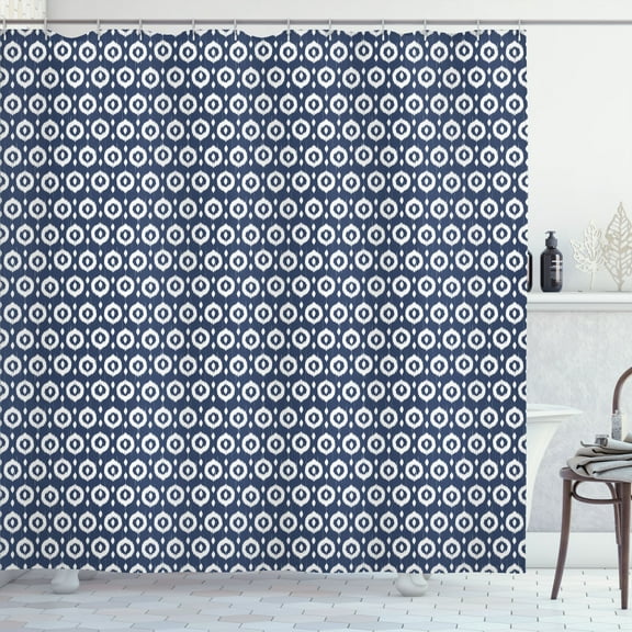 Ambesonne Ikat Shower Curtain, Circles Dots, 69"Wx75"L, Dark Blue White