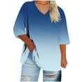 thumbnail image 2 of Mevxay Women Plus Size Tops 3/4 Sleeve V Neck T-Shirts Casual Loose Gradient Basic Tees Fall Summer Tops Light Blue S, 2 of 4