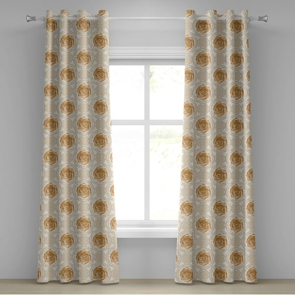Ambesonne Vintage Grommet Curtain, Royal Baroque Roses, 50" x 96", Pale Brown White