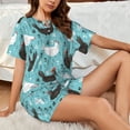 thumbnail image 4 of Xecao Lovely Roosters Pattern Women's Short Sleeve Pajama Set Soft Sleepwear Lounge Set with Button Front Top and Drawstring Shorts with Pockets-Small, 4 of 6