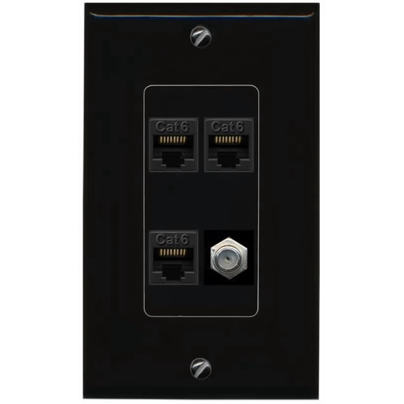 RiteAV 3 CAT6 Coax Wall Plate Decorative [Black]