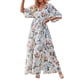 thumbnail image 3 of VISgogo Vestido largo de playa con temperamento para mujer, falda dividida con cinturón y cuello en V de manga tres cuartos con estampado floral de estilo informal de verano para mujer VISgogo moda, 3 of 6