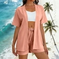 thumbnail image 2 of Busydd Two Piece Sets for Women Casual Comfy Solid Color Travel Outfits for Women Short Sleeve Cardigans and Shorts Womens Loungewear Set, 2 of 6