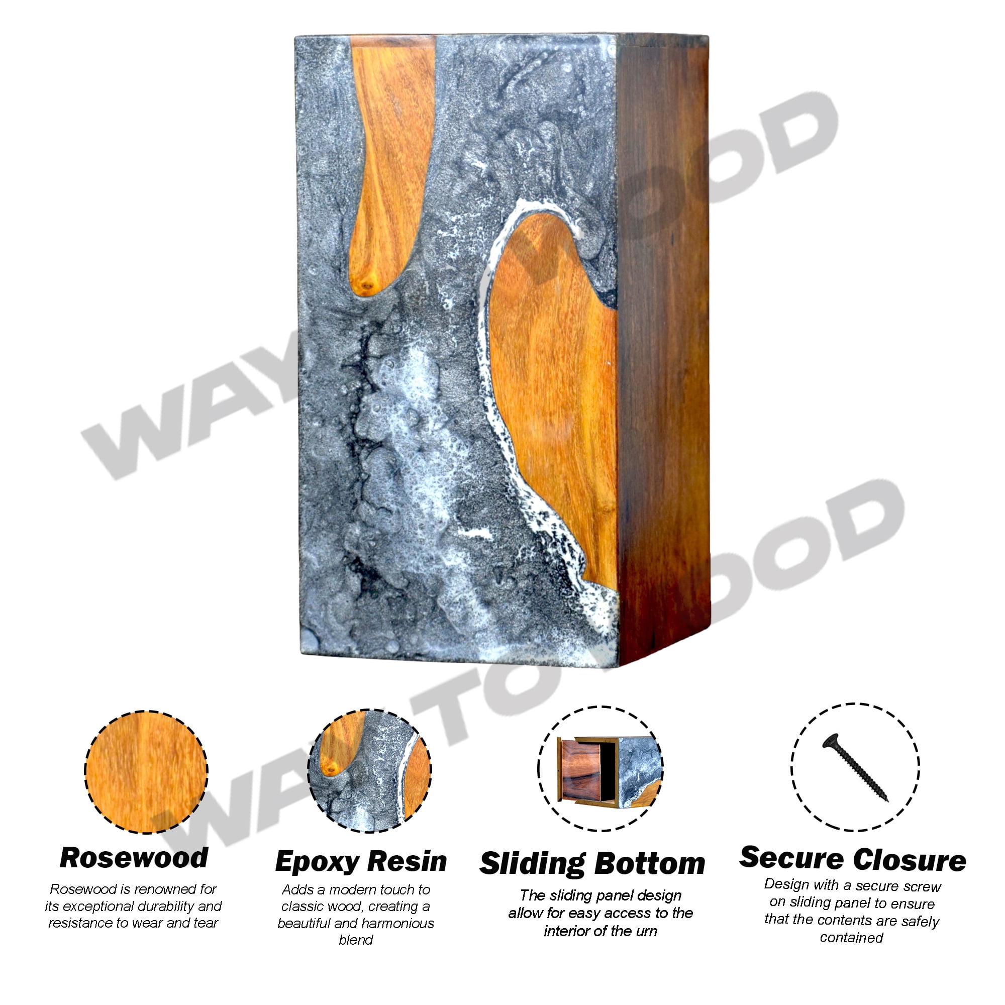 Wooden Urns for Human Ashes Adult Male, Female - Handmade Wooden Resin Urns for Burial & Home Memorial - Personalized Cremation Urn - Decorative Urn Box for Pet Ashes