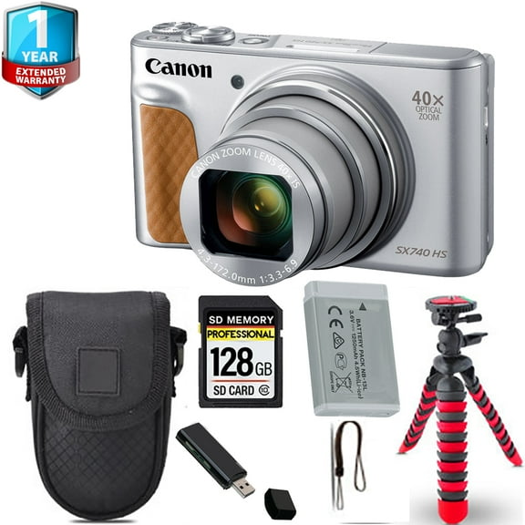 Canon PowerShot SX740 HS Digital Camera (Silver)   Spider Tripod   Case  1 Yr Warranty (International Version)