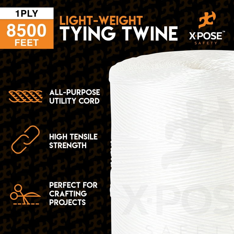 Polypropylene Tying Twine - 1 Ply White Plastic Poly Twine String 8500'  Roll - Soft On Hands - Heavy Duty Outdoor & Indoor Tie Line - Baling Twine,  Shipping & Bundling Twine