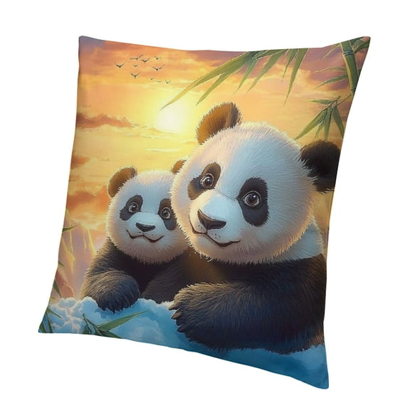 Patifu Cute Panda Throw Pillow Covers Cartoon Wild Animal Cushion Covers for Couch Sofa Blue Ice Sunset Scenery Decorative Pillowcases Blue Orange White Black Outdoor Pillows Covers 12x12in