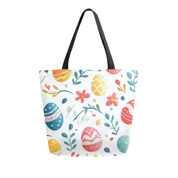 FORMRS Womens Canvas Tote Bag with Zipper Inner Pocket Shoulder Handbag, Cute Easter Eggs