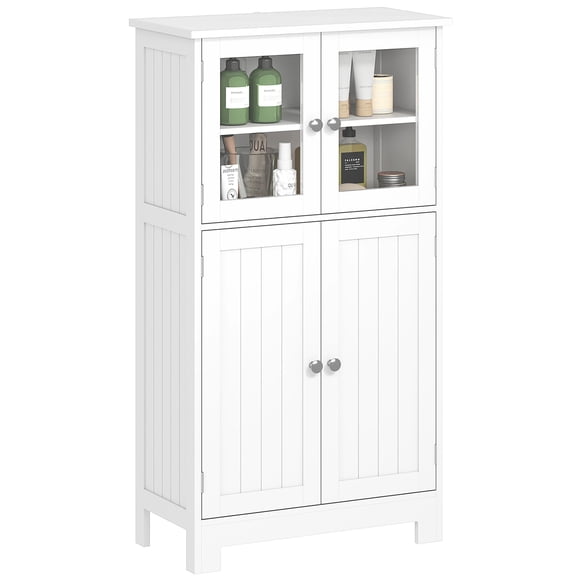 White Freestanding Bathroom Floor Cabinet with Tempered Glass Doors & Adjustable Shelf - Kitchen Storage Organizer, 23.5" x 11.8" x 42.8"