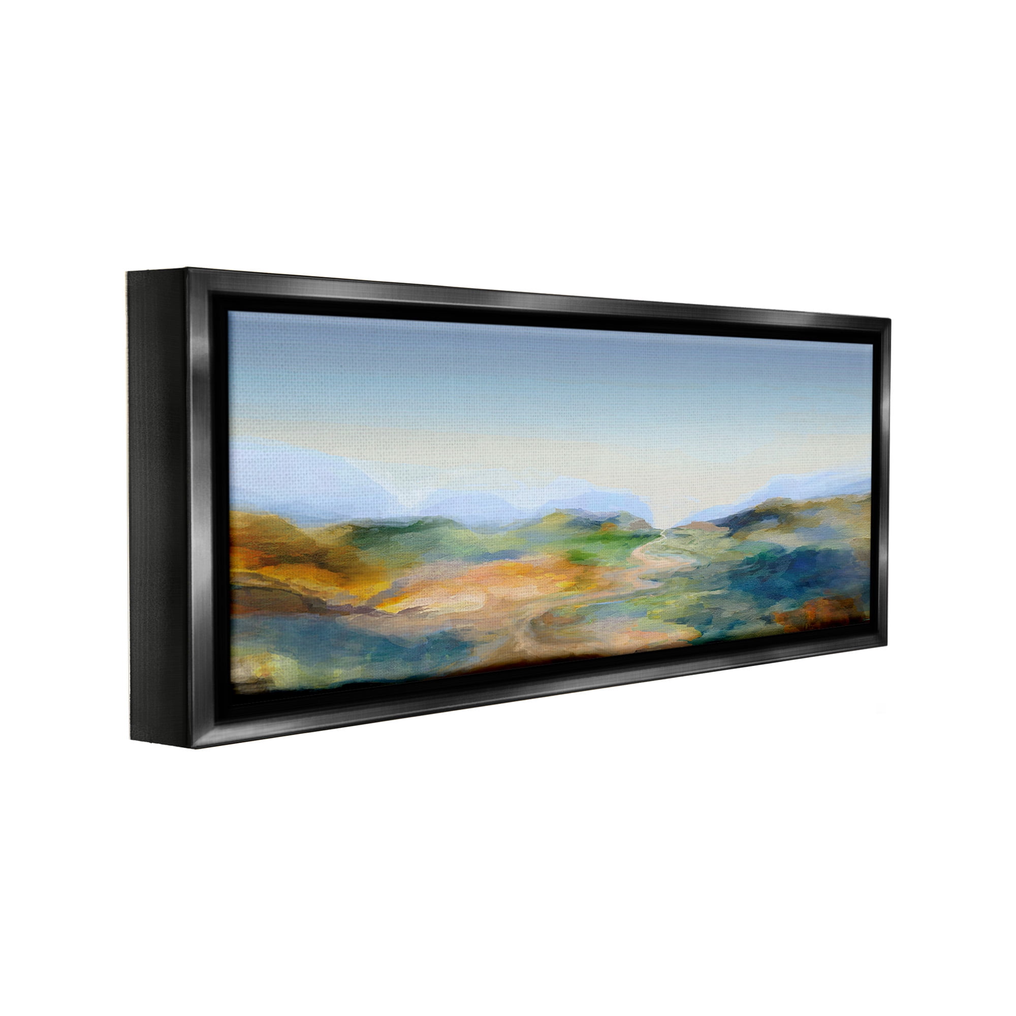 Stupell Industries Mountains with Winding Path Landscape Painting Black Floater Framed Canvas Art Print Wall Art, 25 x 11