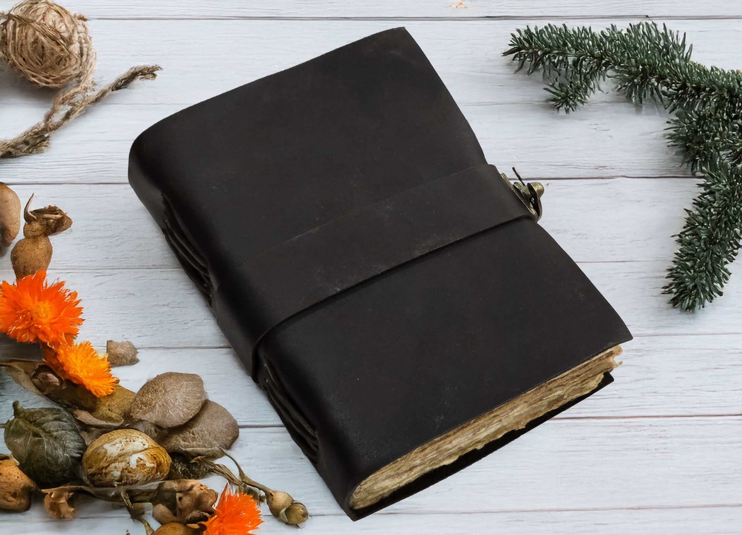 Leather Notebook, 200 Blank Deckle Edge Paper, Handmade Fancy Bound Journal For Women and Men