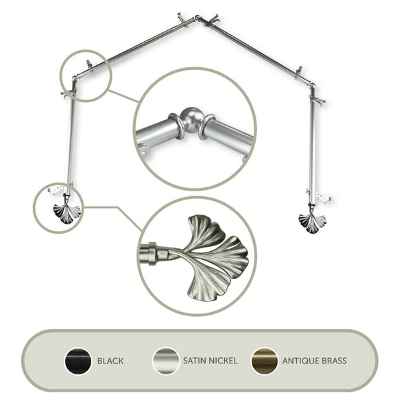 Maidenhair 13/16 inch 4-Sided Bay Window Curtain Rod 28-48" - Satin Nickel