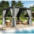 thumbnail image 3 of Sunmthink 10' x 10' Louvered Pergola, Outdoor Aluminum Pergola with Curtains & Netting for Decks, Gardens and Backyards, Gray, 3 of 10