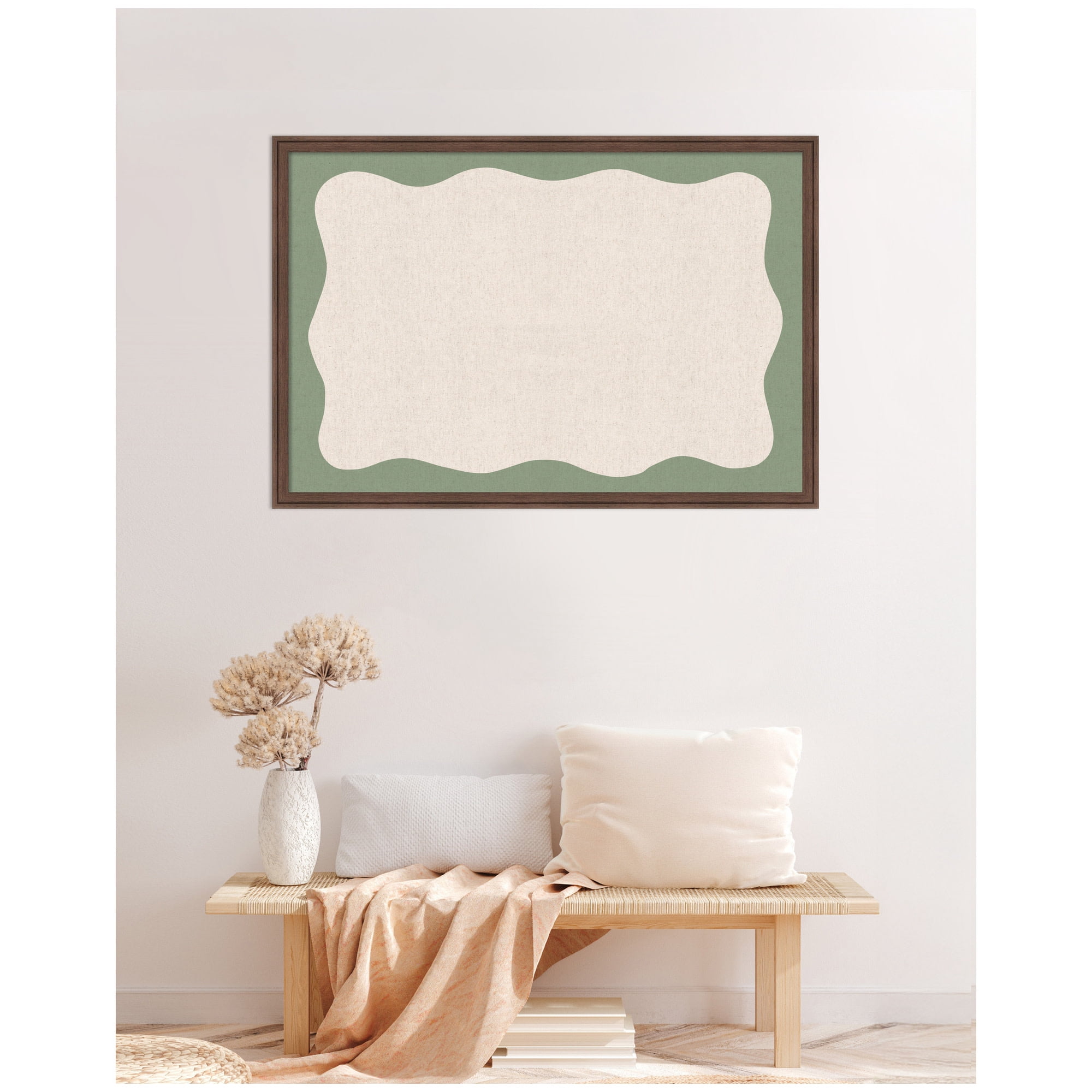 Kate and Laurel Framed Fabric Pinboard 38 x 26,  Printed Linen Classic Bulletin Board for Use as a Vision Board or Wall Organization, Florence Medium Brown Frame