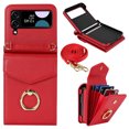 thumbnail image 1 of Compatible with Samsung Galaxy Z Flip 3 5G Wallet Case, with Card Holder, Ring Holder RFID Blocking PU Leather Wristband & Crossbody Strap Protective Case for Samsung Galaxy Z Flip 3, Red, 1 of 7