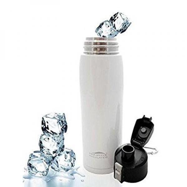 Aquatix Flip Top Insulated White Sport Water Bottle Double Wall