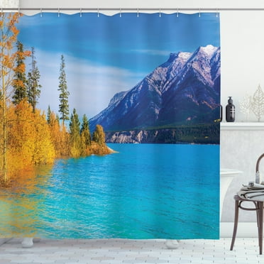 Ambesonne Aspen Tree Shower Curtain, Abraham Lake Mountains, 69"Wx84"L, Azure Blue Marigold
