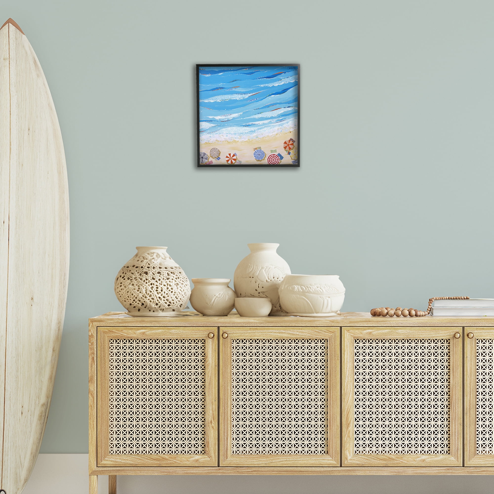 Stupell Industries Made In The Shade Beach Landscape Painting Black Framed Art Print Wall Art, 17 x 17