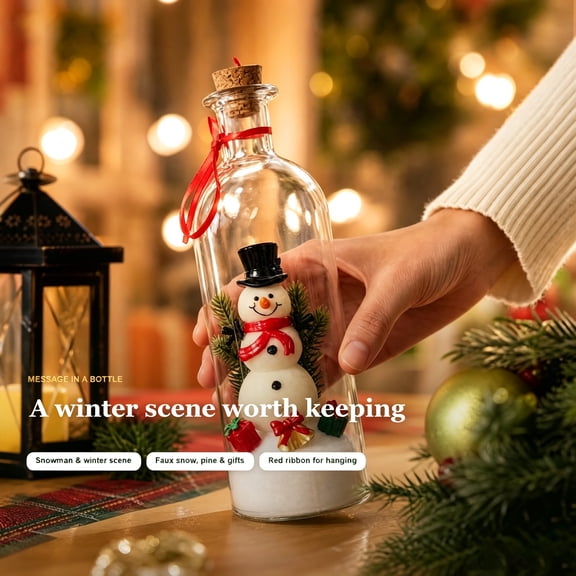 Recordable Christmas Snowman Ornament Voice Recording Message in a Bottle Keepsake with Winter Scene 8.66 Inch Tabletop Mantel Gift