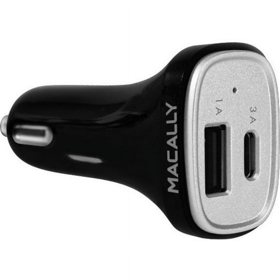 Macally 20 Watt 2 Port USB-C and USB-A Car Charger For iPhone 14 13 12 11 X Pro Max XS XR SE / Samsung Galaxy S23  S22  Ultra Plus 5G, Apple iPad Pro Air mini / Samsung Tab Note Black  CAR20UC