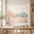 thumbnail image 5 of Blush Crescent Moon Over Rolling Hills with Stars, Calming Minimalist for Nature Decor Lovers, Abstract Landscape Art, Housewarming Gift, Tapestry Wall Hanging for Bedroom and Living Room, 5 of 7
